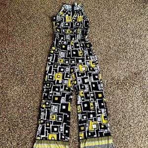 Super cute yellow, black, and white jumpsuit